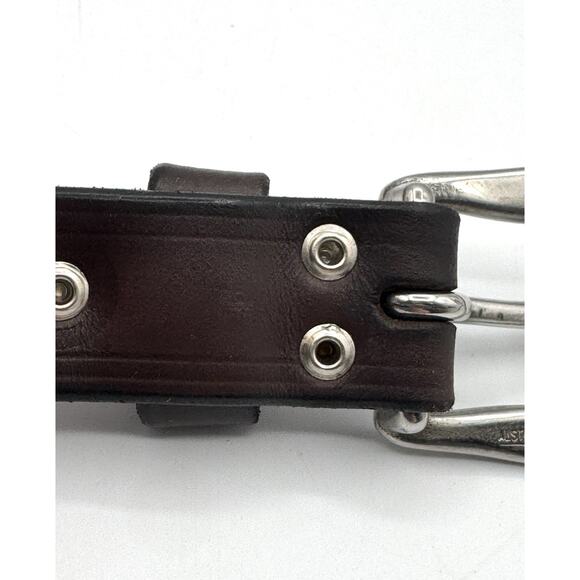Al Stohlman Leather Belt Womens Size 34 Brown Floral Tooled Silver Buckle 1\